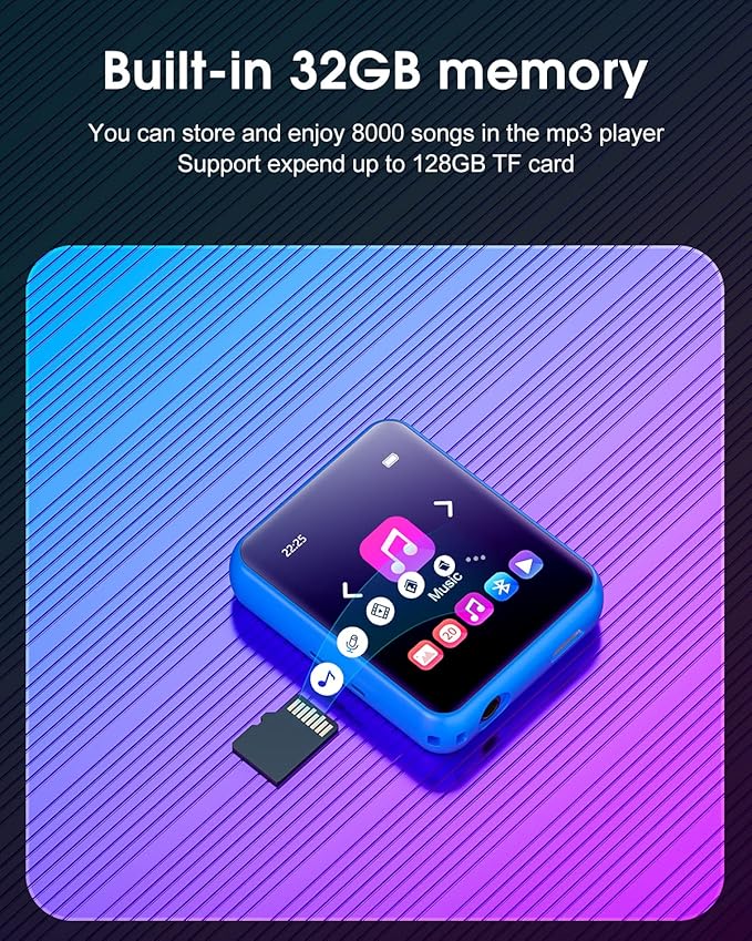 MP3 Player with Bluetooth 5.0 Portable HiFi Lossless Sound MP3 Music Player and FM Radio Recorder E-Book 2.4 inch Screen Maximum Support 128GB(Blue)