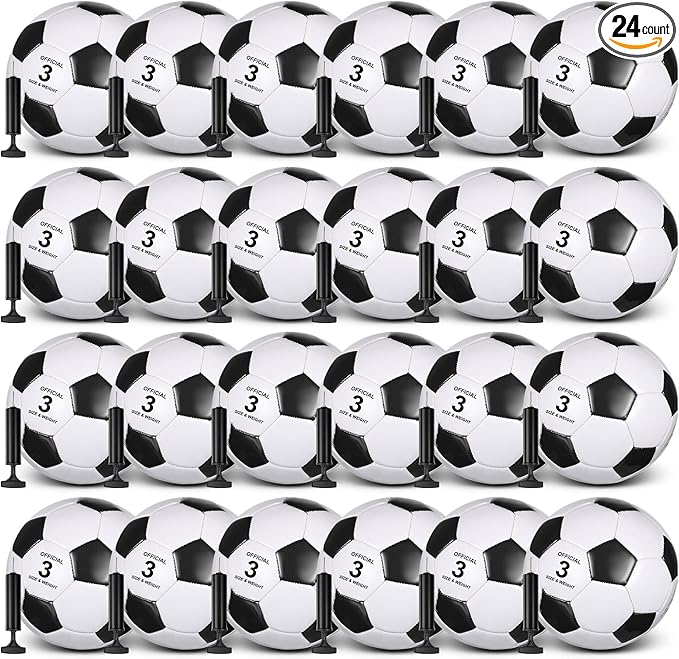 Sotiff 24 Pcs Size 5/4 Soccer Ball Bulk with 24 Pump Deflated Soccer Balls for Kids Teen Football Bulk for Game Training School Team Sports Adults Player Practice Outdoor
