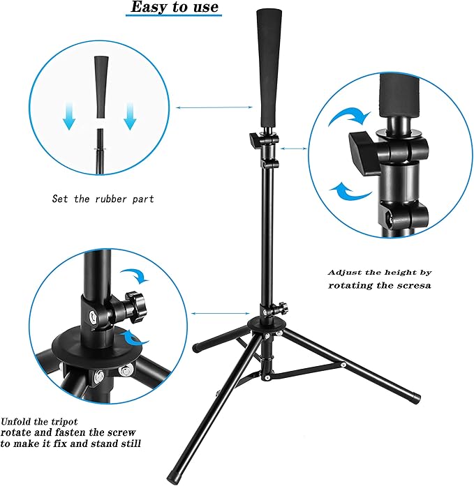 Batting Tee Baseball Tee,Softball Travel Portable Tee Tripod Stand Rubber Tee for Batting Training Practice with Carrying Bag