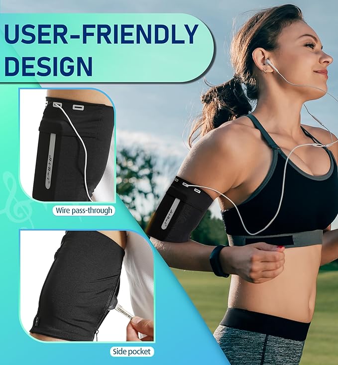 HiRui Running Armband Sleeve Universal Sports Armband Cell Phone Holder Armband for Exercise Workout, Compatible with iPhone 16/15/14/13/Plus/Pro Samsung Galaxy All Phones (S, Black)
