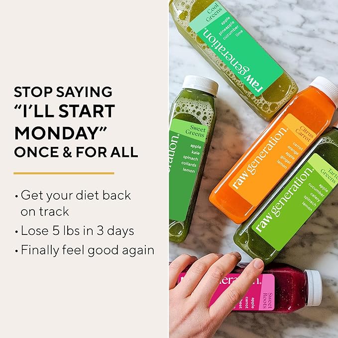 Raw Generation 3-Day Skinny Cleanse - Weight Management & Detox Juice Cleanse/Healthiest Way to Cleanse Your System/Jumpstart a Healthier Diet