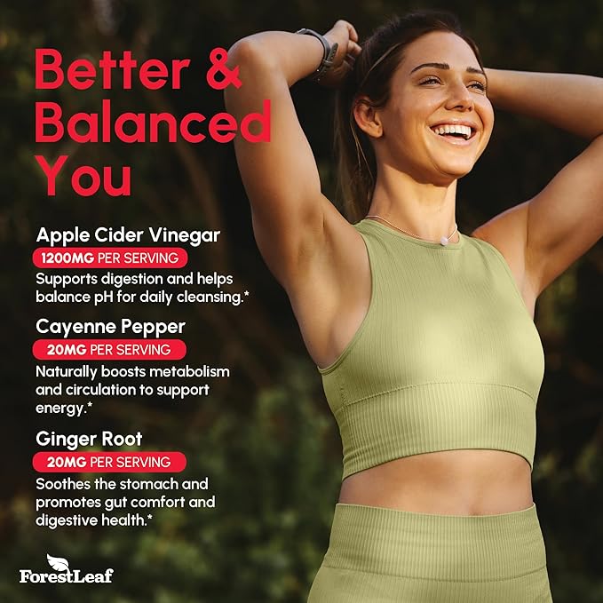 Organic Apple Cider Vinegar Capsules 1200mg – Supports Metabolism, Detox, Digestion, Gut Health – USDA Organic Apple Cider Vinegar Pills with Cayenne Pepper & Ginger Root – 120 Caps – by Forest Leaf