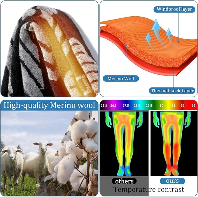 Merino Wool Ski Socks - 2 Pairs Knee High Skiing Socks, Winter Warm Snowboard Thermal Socks