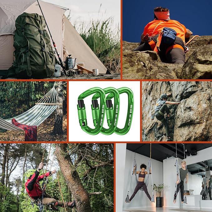 Climbing Carabiner Clips 25kN Auto Locking Carabiner, Professional Heavy Duty Large Locking Carabiner Clips for Rock/Ice Climbing Rappelling Rescue Swing etc, D Shaped, Large Size