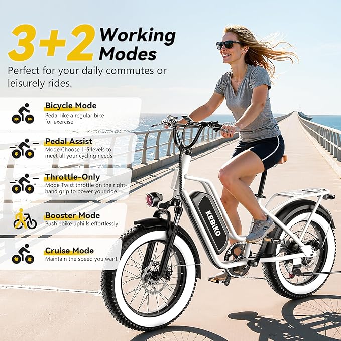 1500W Electric Bike for Adults,48V 20/60Ah Removable Battery Max Range 80Miles & 30MPH Electric Bicycle,20''ร4" Fat Tire Ebike,Adult Electric Bicycles for Commute Beach Snow,E-Bike UL Certified