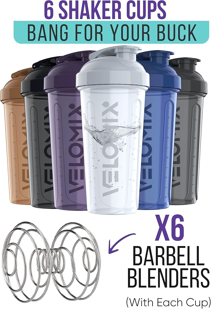 '-6 PACK- 28 oz Protein Shaker Bottle for Protein Mixes - 6x Wire Whisk | Leak Proof Shaker Cups for Protein Shakes | Protein Shaker Bottle Pack | Protein Shake Cup (Elemental Mix)