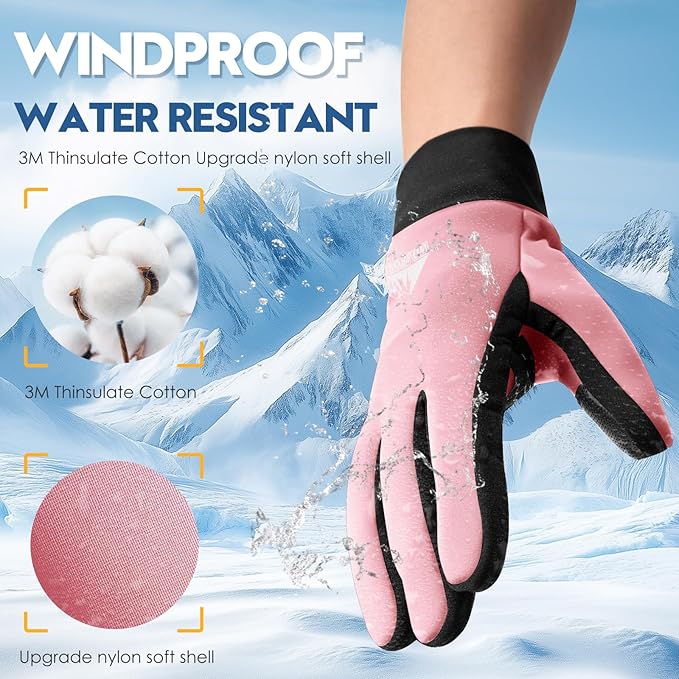 Bruvoalon Winter Gloves for Women & Men, 3M Thermal Insulation, Lycra Fabric, Windproof, Touchscreen, Anti-Slip, Cold Weather