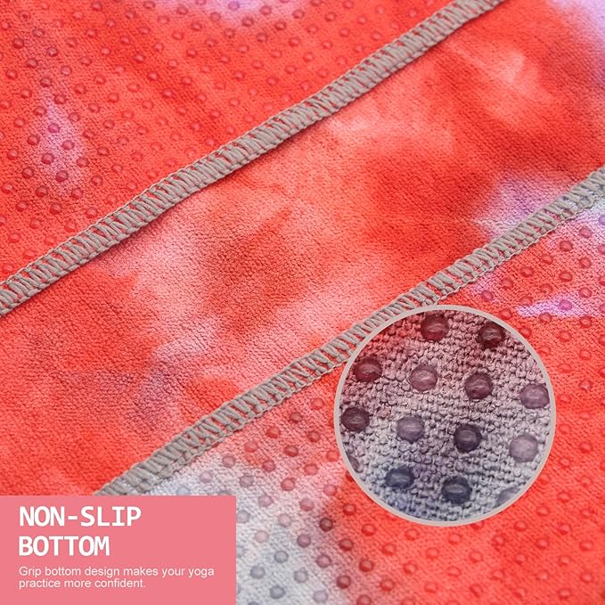 Eunzel Yoga Towel,Hot Yoga Mat Towel with Grip Dots Sweat Absorbent Non-Slip for Hot Yoga, Pilates and Workout 24" x72", Red & Gray