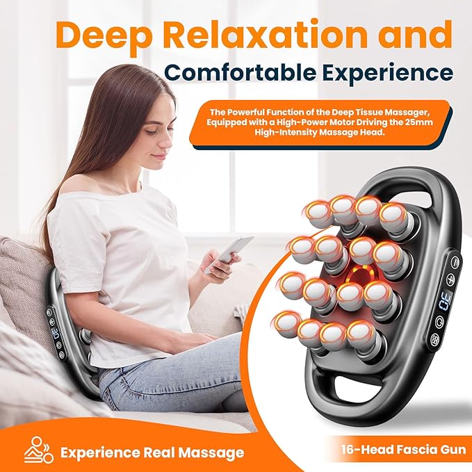 Zevessa Massager - Relief Wave Pro 3, Reliefwave Massager - 16-Head Massage Gun Set, 30 Intensity Levels with 16 Massage Heads, Quiet Percussion Massagers for Legs, Waist, Buttocks Muscles (Black)