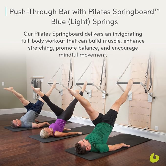 Balanced Body Pilates Springboard with Push-Through Bar, Wall Mounted Pilates Workout Equipment for Home Gym or Studio Use, Pilates Exercise Equipment with Resistance Springs