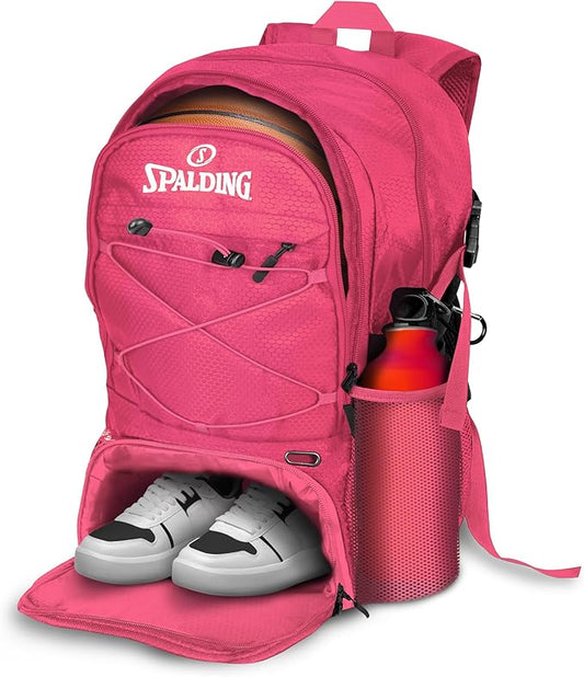 Spalding Basketball Backpack Sports Bag, Pink Backpack with Ball and Shoe Compartment, Use for Basketballs Accessories & Stuff, Basketball Gifts for Players, Pink
