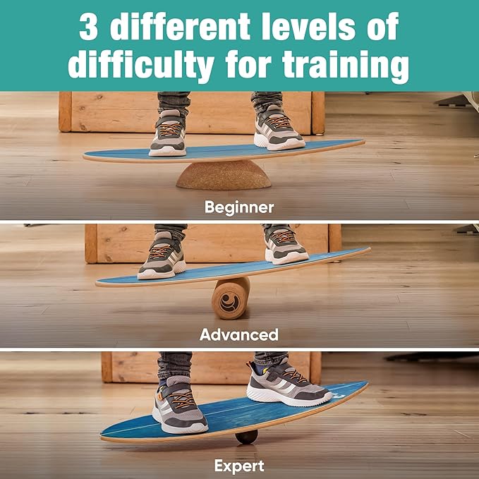 Board - unique board incl. corc roller, corc hemisphere and balance ball - surf balance board - balance training - balance board kids - balance board wood