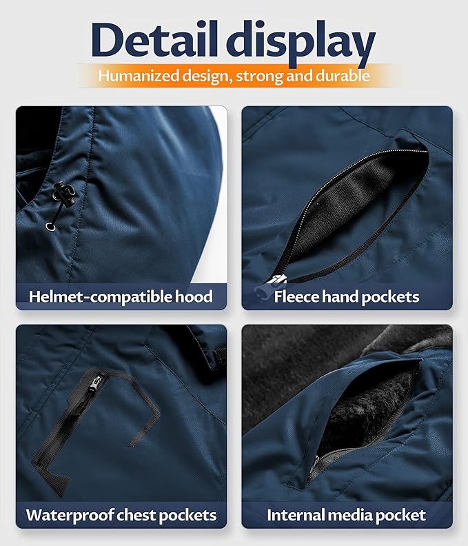 CREATMO US Men's Mountain Waterproof Ski Jacket - Windproof Snowboarding Warm Winter Coat Raincoat