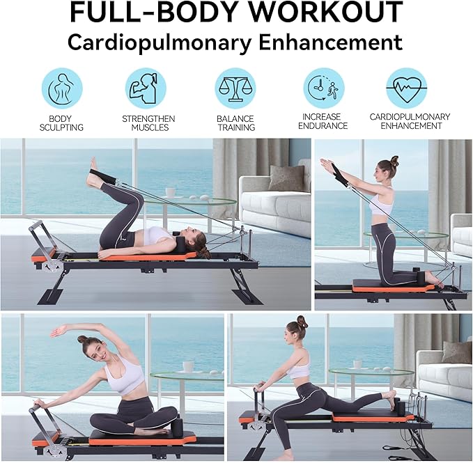 Pilates Reformer,Dpiolrcag Foldable Pilates Machine & Equipment for Home Use and Gym Workout, Suitable for Advanced and Beginners Users, Up to 250 lbs Weight Capacity