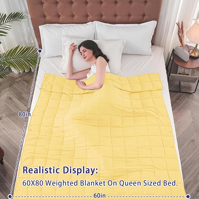 yescool Weighted Blanket for Adults (20 lbs, 60” x 80”, Yellow) Cooling Heavy Blanket for Sleeping Perfect for 190-210 lbs, Queen Size Breathable Blanket with Premium Glass Bead, Machine Washable