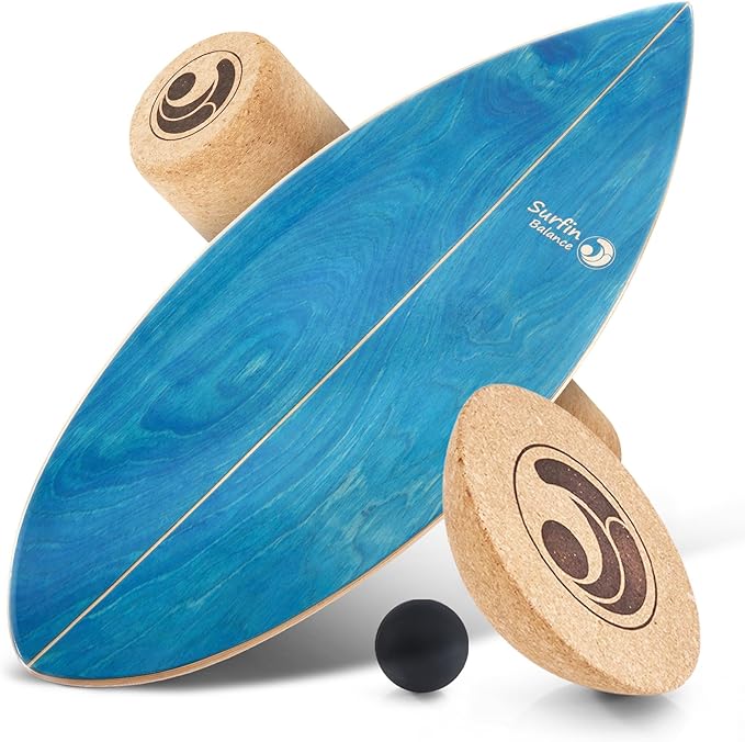 Board - unique board incl. corc roller, corc hemisphere and balance ball - surf balance board - balance training - balance board kids - balance board wood