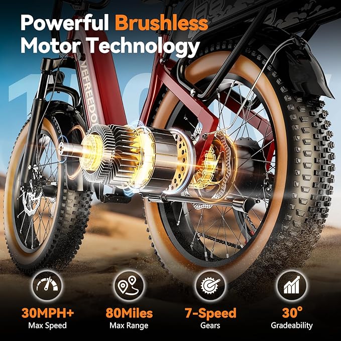 1500W Peak Motor Electric Bike for Adults Up to 80 Miles 30MPH Dirt Ebike 20" x 4 Fat Tire 48V 20Ah Removable Battery Mountain E Bike Commuter Full Suspension Bicycles for Men Women