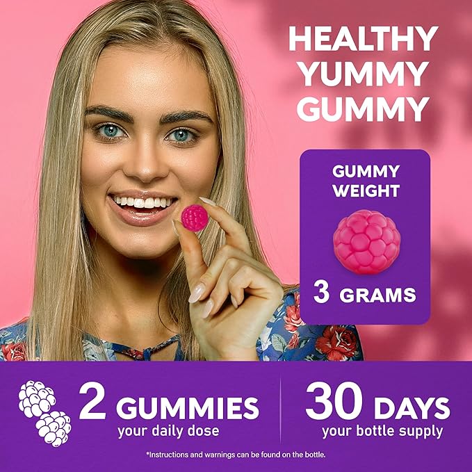 Biotin Gummies with Collagen - Hair Growth Support Skin, & Nail Strength - for Women & Men - Biotin 10000mcg | Keratin | Hyaluronic Acid | B-Complex | Saw Palmetto - Sugar-Free, Mixed Berry - 60 Gummy