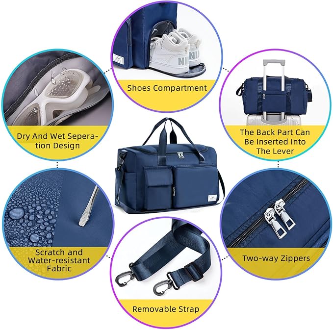 FIORETTO Women's Gym Duffle Bag with Shoes Compartment, 37L Capacity, Ideal for Travel, Gym, Sports, Duffel, Weekender