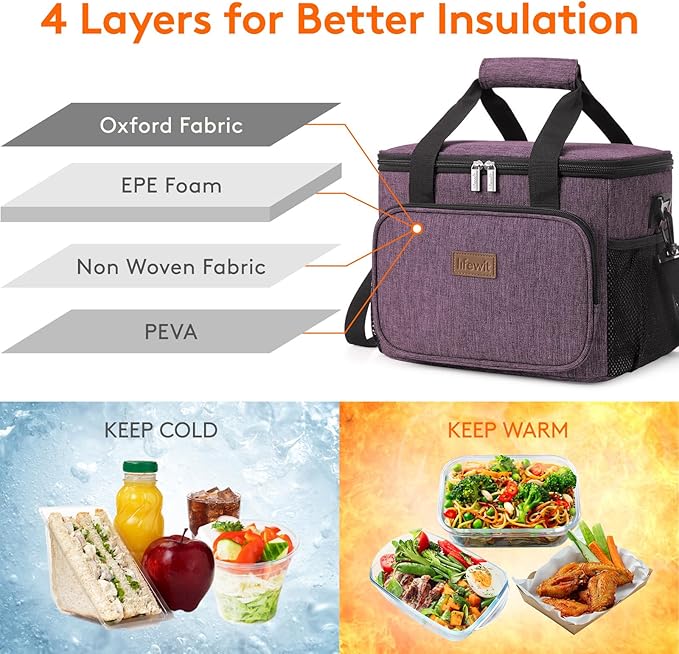Lifewit Large Lunch Bag Insulated Lunch Box Soft Cooler Cooling Tote for Adult Men Women, Purple 24-Can (15L)