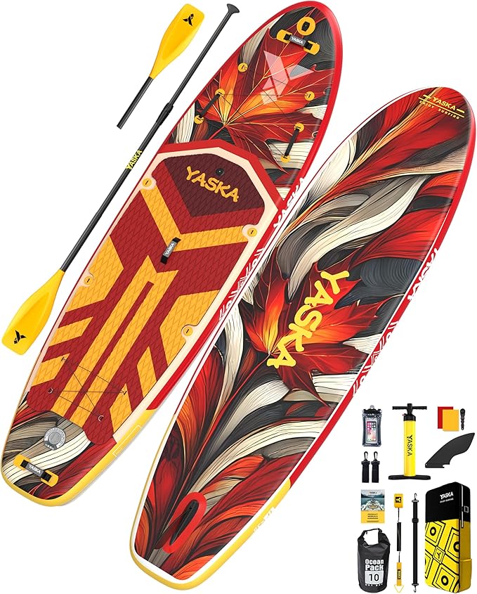 YASKA Inflatable Stand Up Paddle Board - 11ft Extra Wide Paddleboard with Premium SUP Board Accessories,Camera Mount,Non-Slip EVA Deck,5 Handles,Youth/Adult