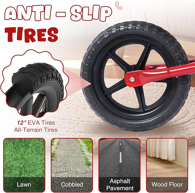 12 inch Toddler Balance Bike Adjustable Handlebar & Seat Anti-Slip Grip Suitable for 2-5 Years Old with Footrest Lightweight for Tolddlers Boys Girls Multiple Colors to Choose