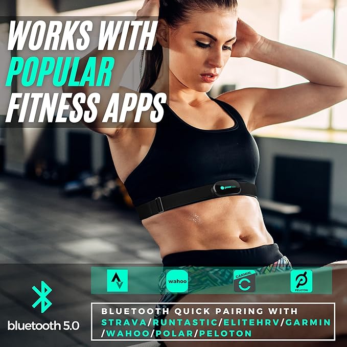 Powr Labs Bluetooth and ANT+ Heart Rate Monitor Chest Strap - Compatible with Polar, Garmin, Peloton, Wahoo