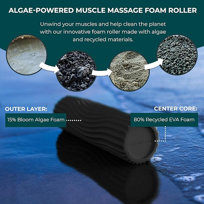 Oceanfoam Ripple Travel Foam Roller (11" x 3.35") Firm Mini Foam Roller for Physical Therapy, Deep Tissue Massage, Back Pain - High Density, Ergonomic Wave Textured, Yoga, Pilates, Exercise (Charcoal)