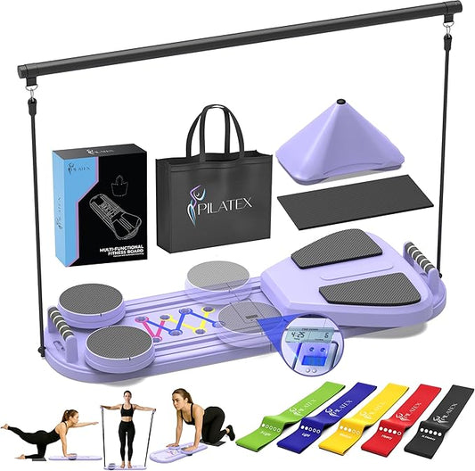 Pilates Board – Foldable Pilates Reformer with Resistance Bands, Bar & Travel Bag – Full-Body Strength & Ab Training Equipment for Women & Men, 15 in 1