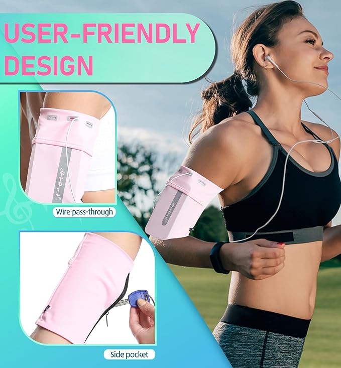 HiRui Running Armband Sleeve Universal Sports Armband Cell Phone Holder Armband for Exercise Workout, Compatible with iPhone 16/15/14/13/Plus/Pro Samsung Galaxy All Phones (S, Pink)