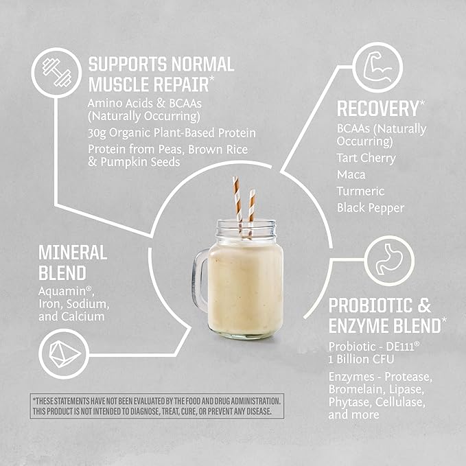 Sunwarrior Organic Plant Based Protein Powder | Vegan Organic Protein Powder with BCAA Amino Acids Plus Recovery Minerals & Botanicals | Non-GMO Soy Dairy & Gluten Free (Cake Batter, 20 Servings)