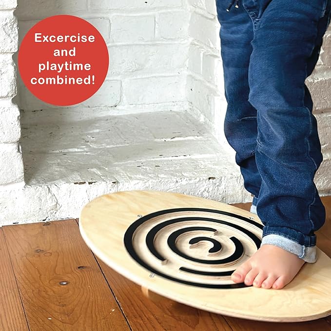 Mentari Toys - Wobble Board - 4pc Balance Maze with Colorful Balls - Wooden Balance Board for Core Strength and Coordination - Develops Focus and Motor Skills in Kids - Age 3+