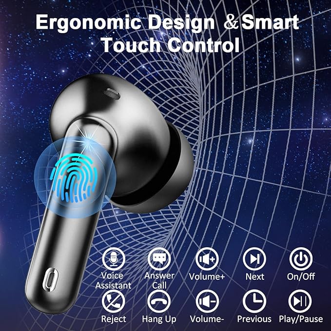 Wireless Earbuds, Bluetooth 5.4 Headphones Deep Bass Stereo, in-Ear Earphones with 4 ENC Mics, 40H Playtime LED Display Mini Charging Case Ear Buds, IP7 Waterproof Wireless Headphones for Android iOS