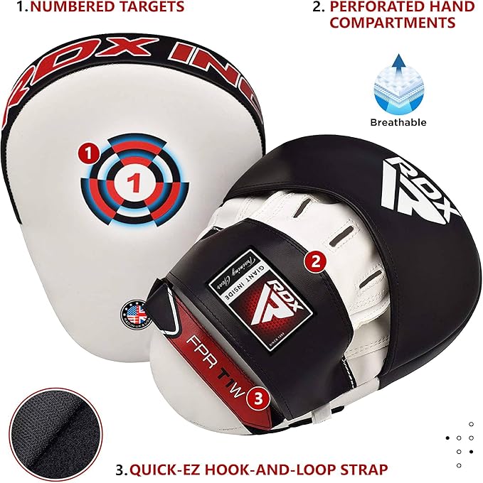 RDX Boxing Pads Focus Mitts, Maya Hide Leather Curved Hook and Jab Target Hand Pads, Great for MMA, Kickboxing, Martial Arts, Muay Thai, Karate Training, Padded Punching, Coaching Strike Shield