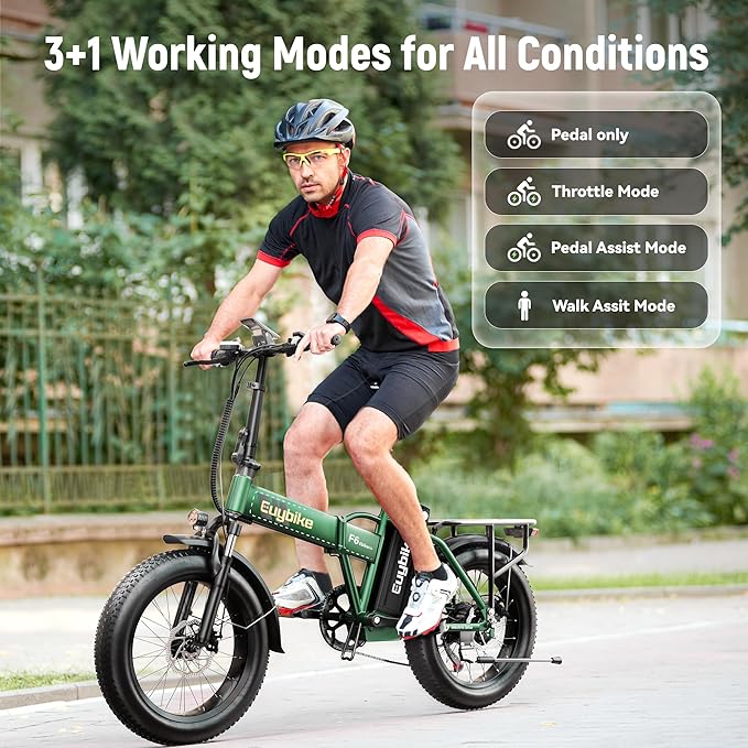 Foldable Electric Bike for Adults, 30+MPH, 48V 20Ah Removable Lithium Battery up to 80Miles, 20" Fat Tire 1000W Peak Motor Dirt Ebike Adult Electric Bicycle for Commute Beach Mountain E Bike