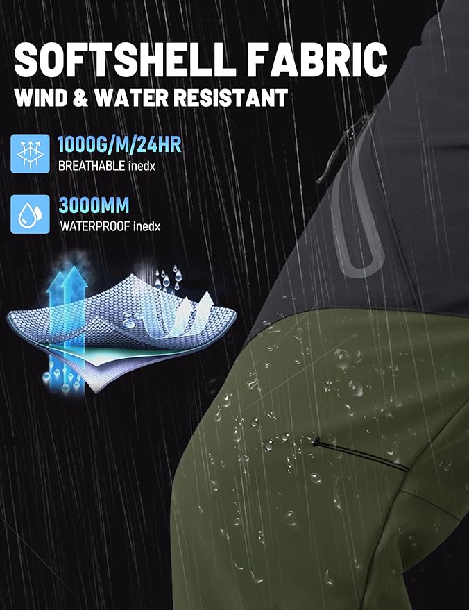 TACVASEN Men's Skiing Snow Pants Fleece Lined Waterproof Winter Insulated Hiking Pant for Outdoor Work Hunting Cargo