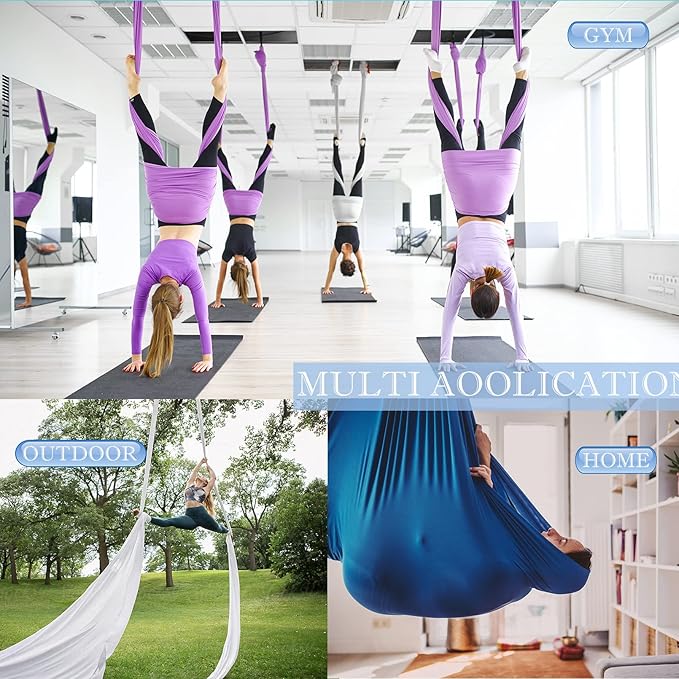 Aerial Silks Yoga Swing Set - 9/11 Yards Aerial Yoga Hammock Kit Anti-Gravity Flying for Fitness, Low/Non Stretch Nylon Tricot Fabric Hardware Included for Dance