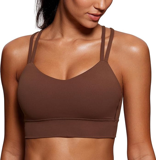 CRZ YOGA Softness Mold Womens Butterluxe Strappy Longline Sports Bra - Double Spaghetti Strap Workout Yoga Crop Top Athletic