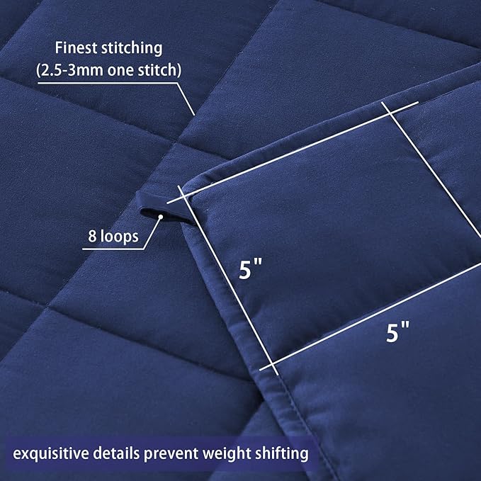 yescool Weighted Blanket for Adults (12 lbs, 48" x 72", Blue) Cooling Heavy Blanket for Sleeping Perfect for 110-130 lbs, Twin Size Breathable Blanket with Premium Glass Bead, Machine Washable