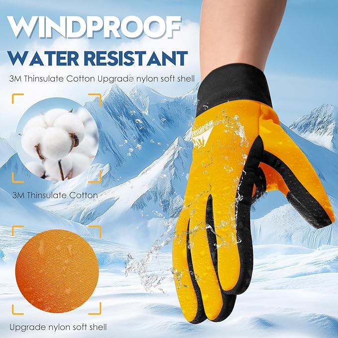 Bruvoalon Winter Gloves for Women & Men, 3M Thermal Insulation, Lycra Fabric, Windproof, Touchscreen, Anti-Slip, Cold Weather