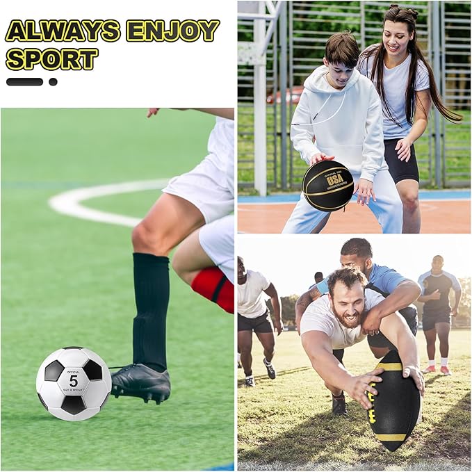 Sratte 6 Pcs Sports Balls Set for Kids Teens Adults Official Size Football Soccer Basketball with Pump Sports Equipment Bag for Youth Training Practice Gift Back to School