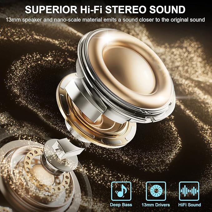 Wireless Earbuds, Bluetooth 5.4 Headphones Deep Bass Stereo, in-Ear Earphones with 4 ENC Mics, 40H Playtime LED Display Mini Charging Case Ear Buds, IP7 Waterproof Wireless Headphones for Android iOS