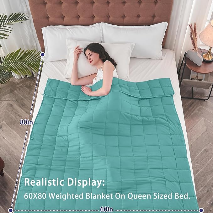 yescool Weighted Blanket for Adults (12 lbs, 60" x 80", Teal) Cooling Heavy Blanket for Sleeping Perfect for 110-130 lbs, Queen Size Breathable Blanket with Premium Glass Bead, Machine Washable