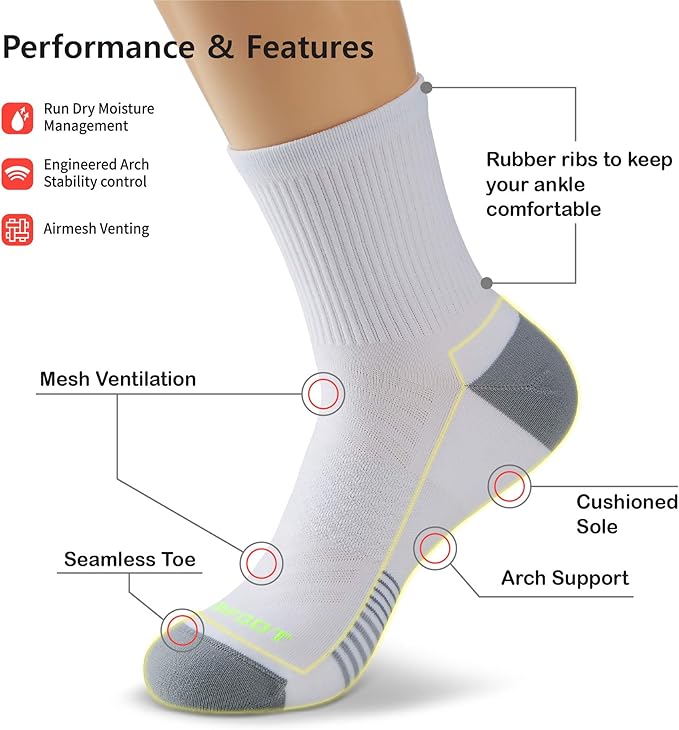 MONFOOT Men's/Women's 3-10 Pairs Silky Dry Athletic Cushion Ankle Socks, Multipack