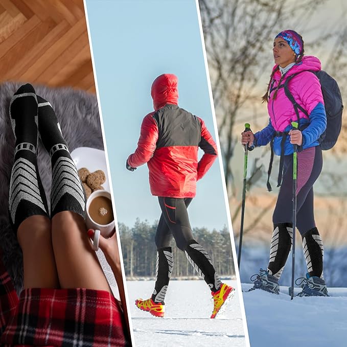 Merino Wool Ski Socks - 2 Pairs Knee High Skiing Socks, Winter Warm Snowboard Thermal Socks