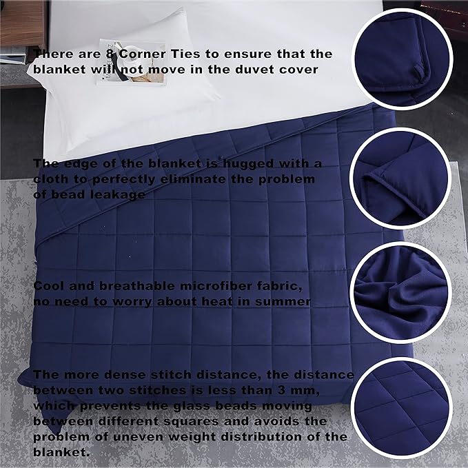 L'AGRATY Weighted Blanket - 60"x80" 15lbs Cooling Breathable Heavy Blanket Microfiber Material with Glass Beads for Adult All-Season Summer Fall Winter Soft Thick Comfort