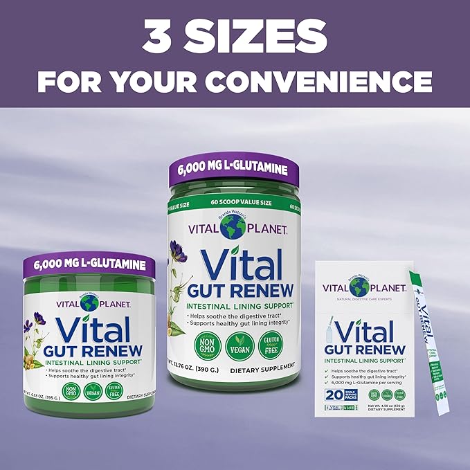 Vital Planet - Vital Gut Renew Powder Supplement for Leaky Gut Repair with L-Glutamine, Marshmallow and Ginger Root, DGL Licorice Root and Organic Aloe Vera, L Glutamine 6000mg 6.88 oz