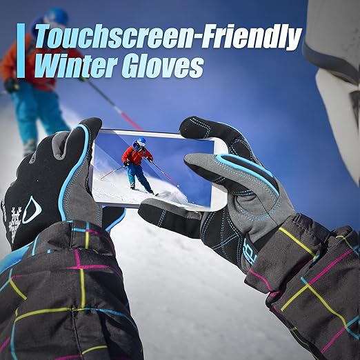 HANDLANDY Waterproof Insulated Work Gloves, 3M Thinsulate Thermal Winter Gloves for Men Women Touch Screen, Warm Ski Snowboard Cold Weather Gloves (Small, Blue)
