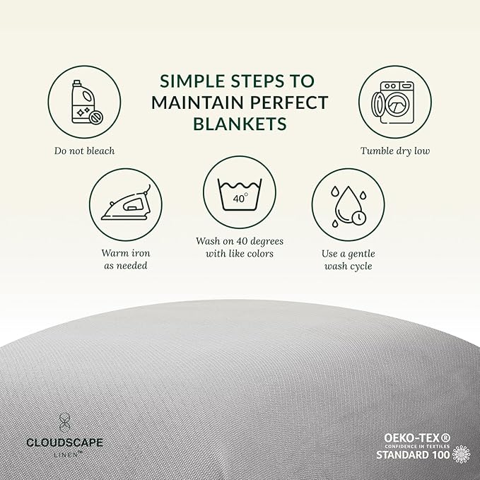 Cloud Scape Linen 100% Cotton Blanket King Size for Bed – Lightweight Summer Blanket, Herringbone Weave,fits California King Size Bed, 92x108,Light Grey