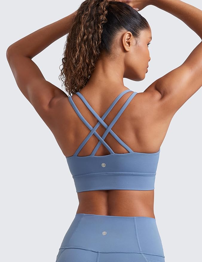 CRZ YOGA Softness Mold Womens Butterluxe Strappy Longline Sports Bra - Double Spaghetti Strap Workout Yoga Crop Top Athletic